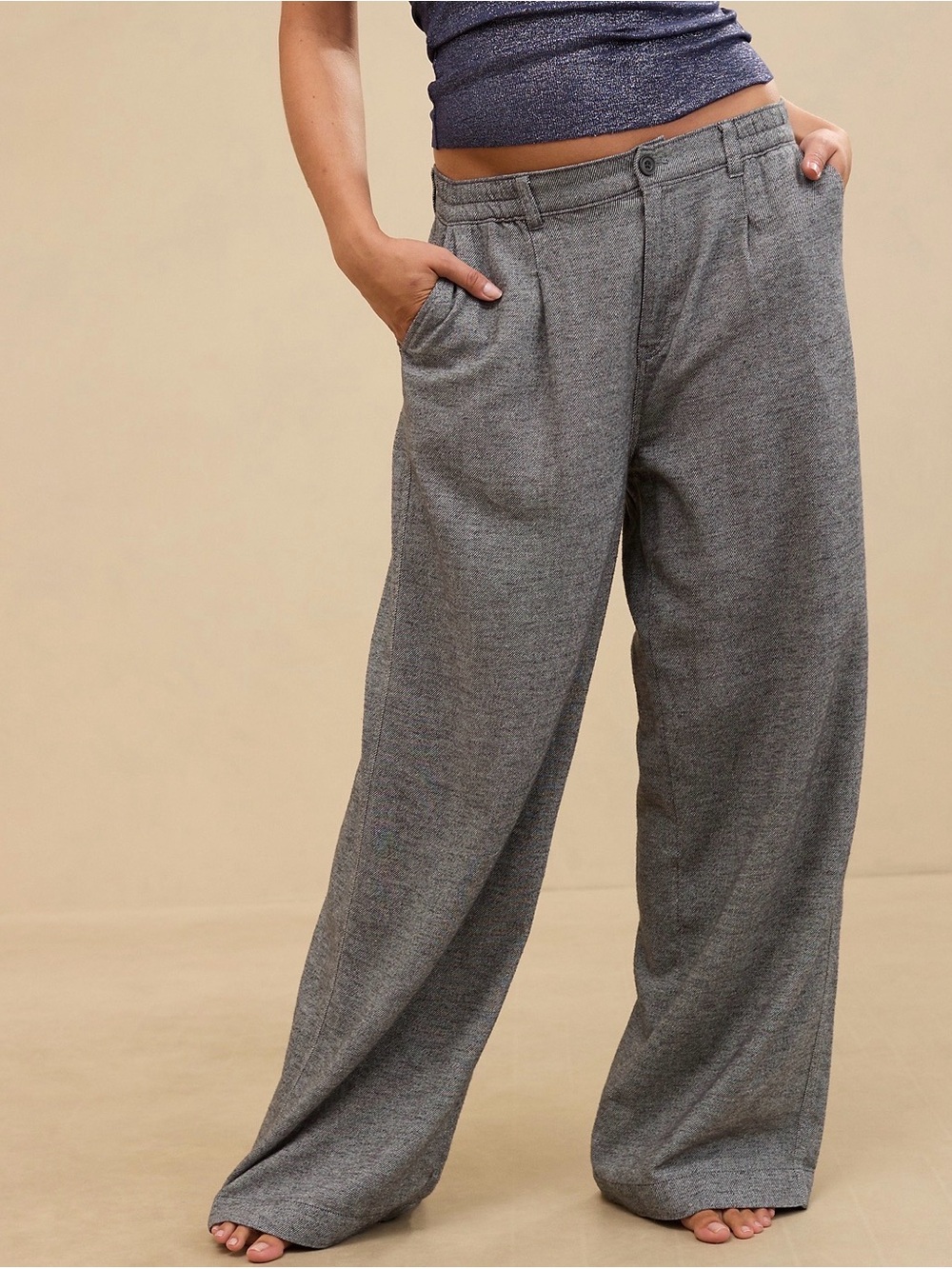 aerie Wide Leg Gray Pull-On Pants